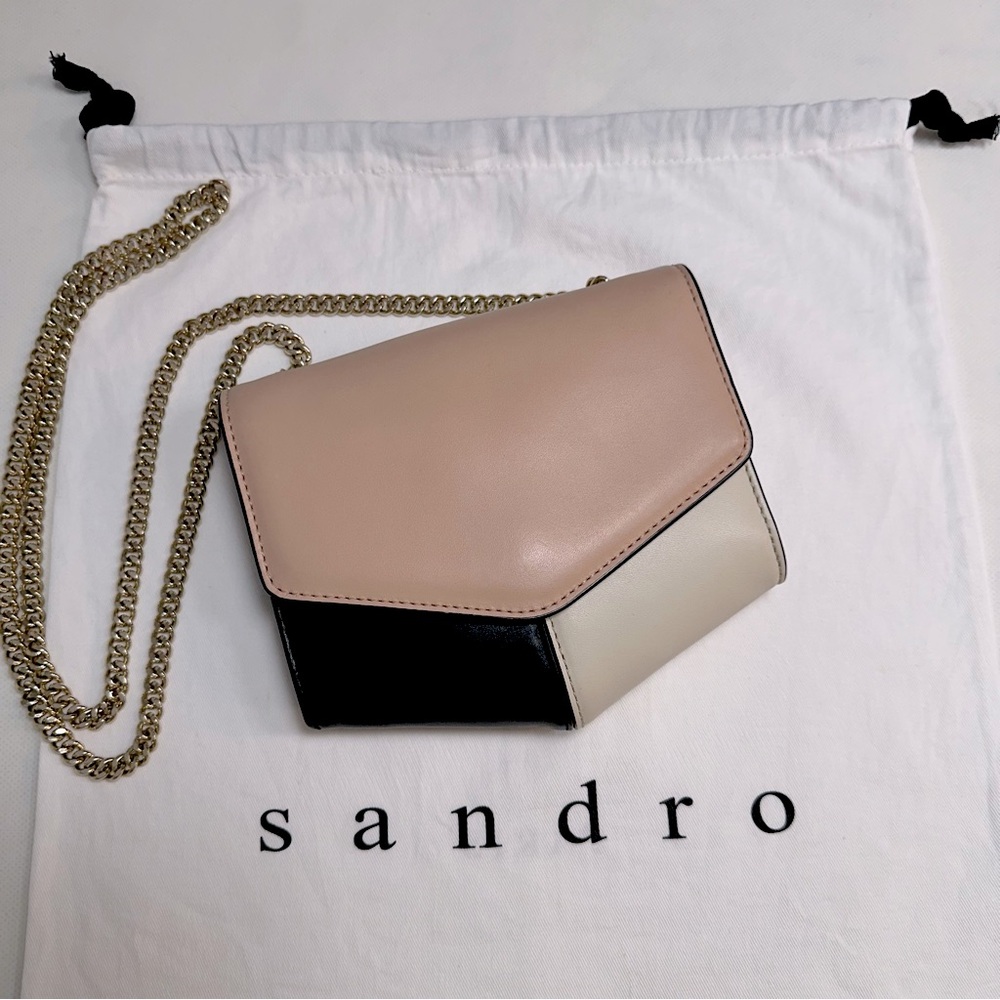 SANDRO Lou Colorblock Leather Chain Bag